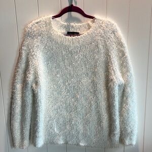 Joan Vass chunky fuzzy oversize Cozy White Sweater L